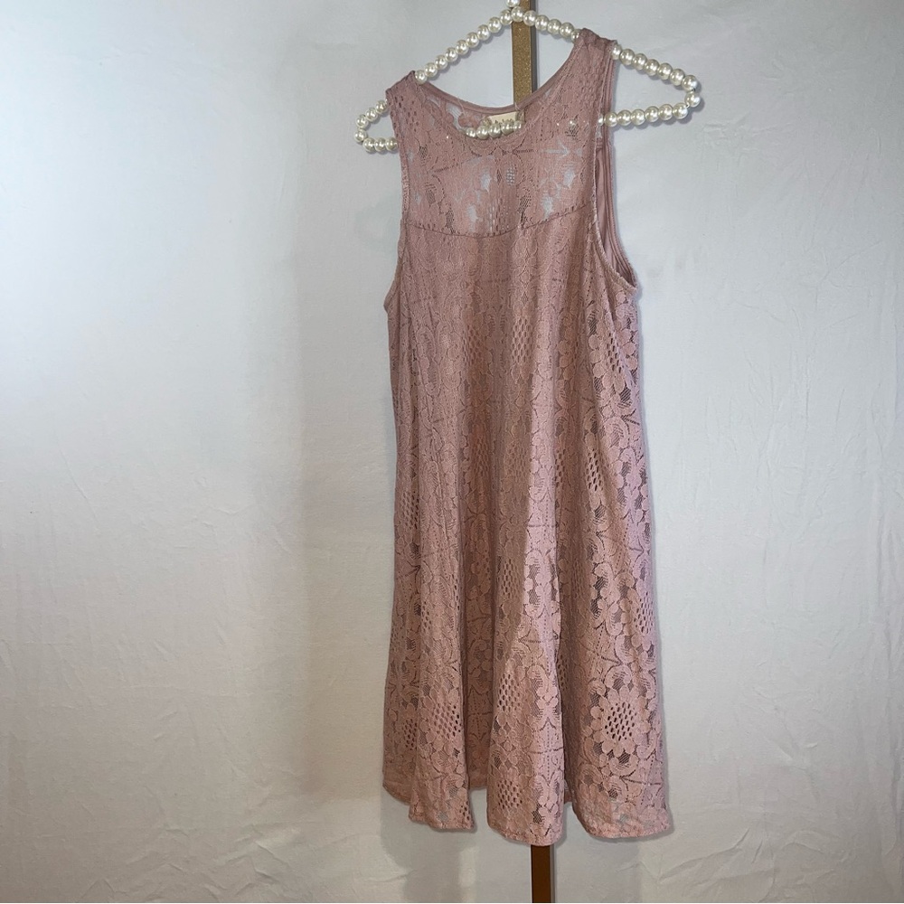 Blush pink fingertip length dress